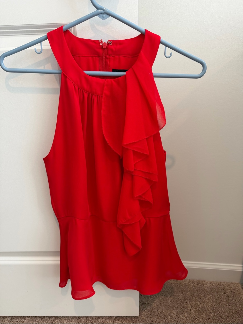 White House Black Market Red Ruffle Halter top w peplum hem